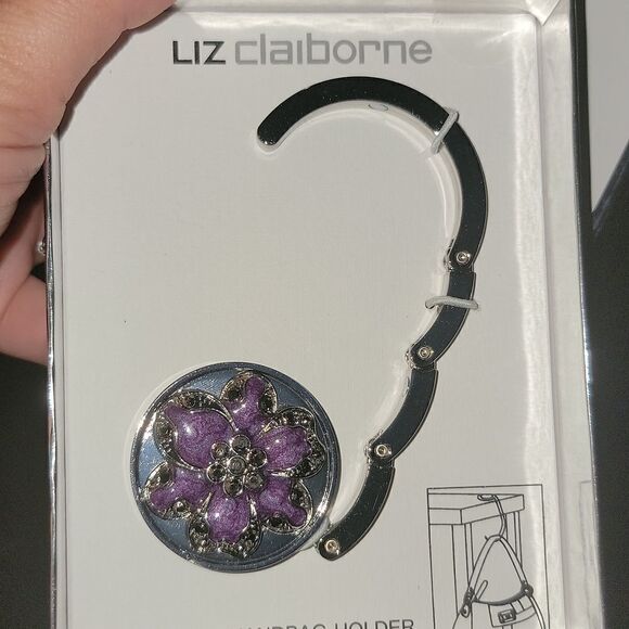 Liz Claiborne Silver & Accents Handbag Purse Holder Hook Table New - Picture 2 of 6